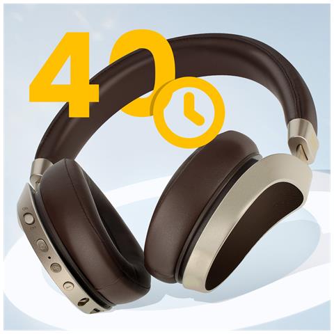 Cuffie Bluetooth Autonomia 40 Ore Microfono Tasti Multifunzione, Marrone - Foto 2