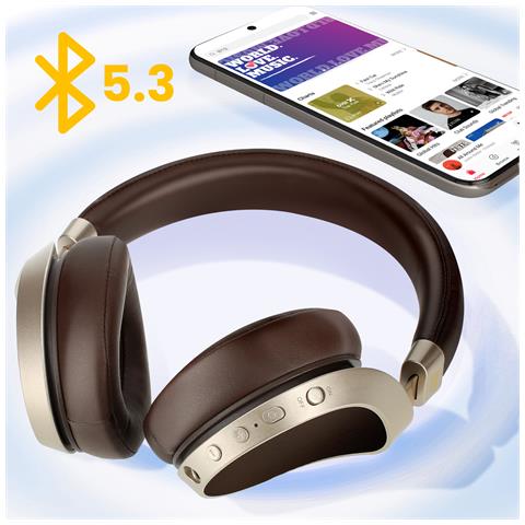 Cuffie Bluetooth Autonomia 40 Ore Microfono Tasti Multifunzione, Marrone - Foto 5