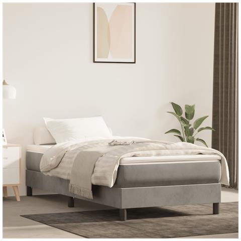 Materasso A Molle Grigio Chiaro 90x220x20 Cm In Velluto - Foto 1