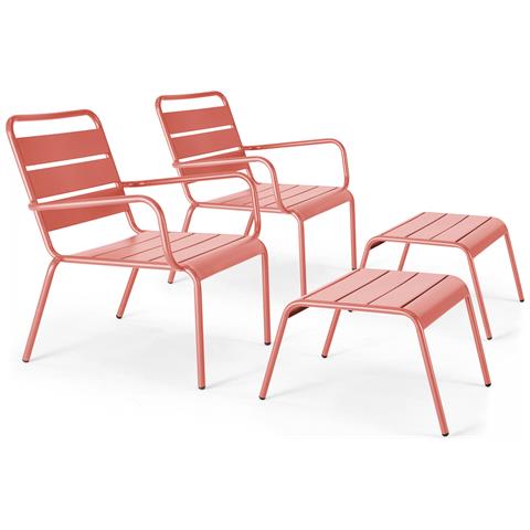 Oviala - Set Di 2 Poltrone Relax Con Poggiapiedi In Metallo Argilla