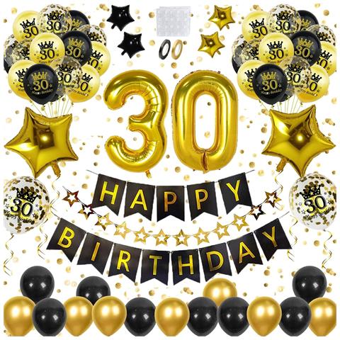 Kit Decorazioni Compleanno 30 Anni: Palloncini Neri E Dorati Con Confetti - Foto 1