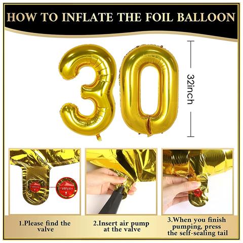 Kit Decorazioni Compleanno 30 Anni: Palloncini Neri E Dorati Con Confetti - Foto 2