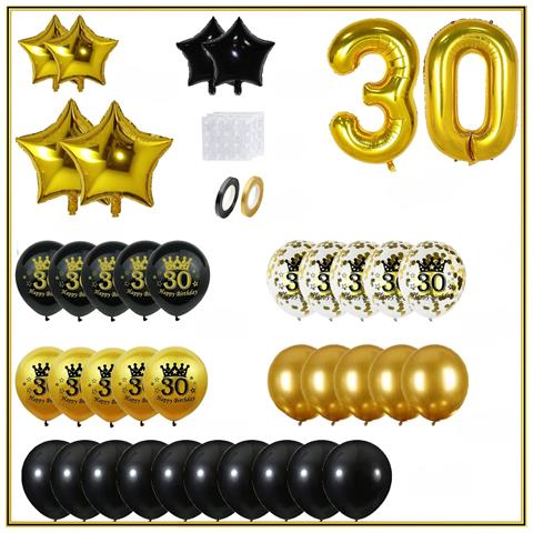 Kit Decorazioni Compleanno 30 Anni: Palloncini Neri E Dorati Con Confetti - Foto 6