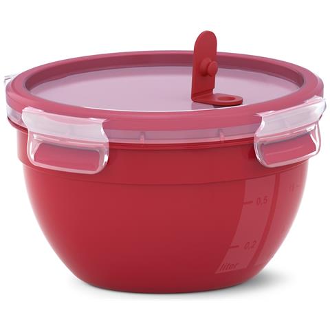 Clip & Micro Contenitore Rotondo Microonde, Rosso, 1,1 L - Foto 1