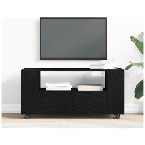 Mobile Porta TV con Ruote Rovere Nero 102x34,5x43 cm Truciolato - Foto 2