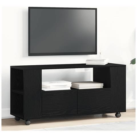 Mobile Porta TV con Ruote Rovere Nero 102x34,5x43 cm Truciolato - Foto 1