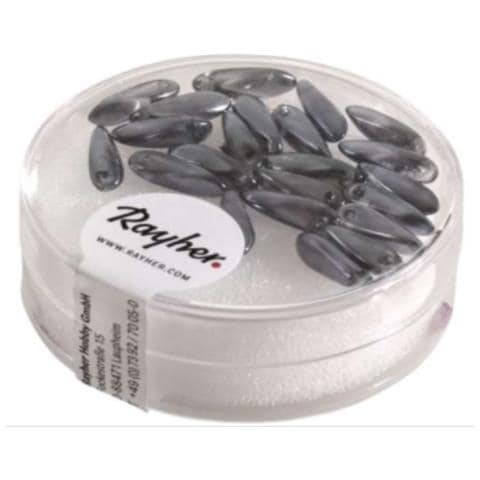 Rayher - 22 Pezzi - Perle In Vetro Chicco Di Riso 3x11mm - Colore Grigio Antracite - Foto 1