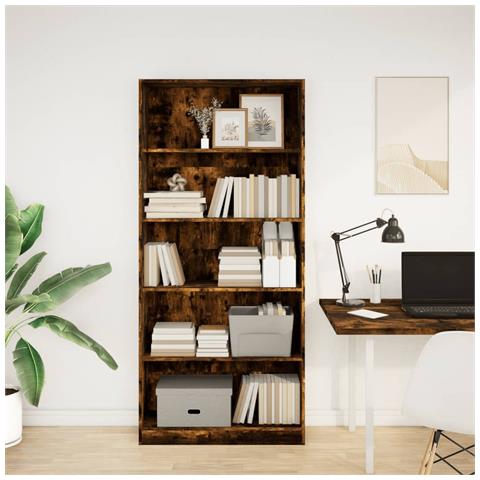 Libreria Rovere Fumo 80x24x176 Cm In Legno Multistrato - Foto 3