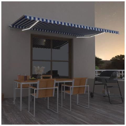 Tenda Da Sole Retrattile Manuale Led 500x350 Cm Blu E Bianca - Foto 7