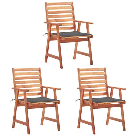 Sedie Da Pranzo Da Esterni Con Cuscini 3 Pz Massello Di Acacia - Foto 2