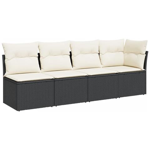 Divano Da Giardino Con Cuscini A 4 Posti Nero In Polyrattan - Foto 1