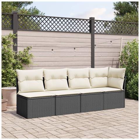 Divano Da Giardino Con Cuscini A 4 Posti Nero In Polyrattan - Foto 2