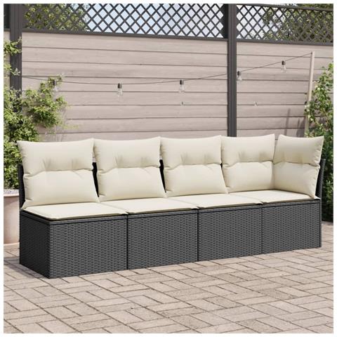Divano Da Giardino Con Cuscini A 4 Posti Nero In Polyrattan - Foto 8