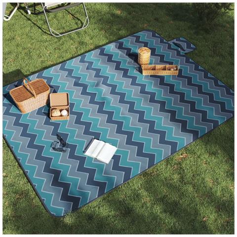 Tovaglia da Picnic Pieghevole A Onde Blu 200x150 cm in Velluto - Foto 2