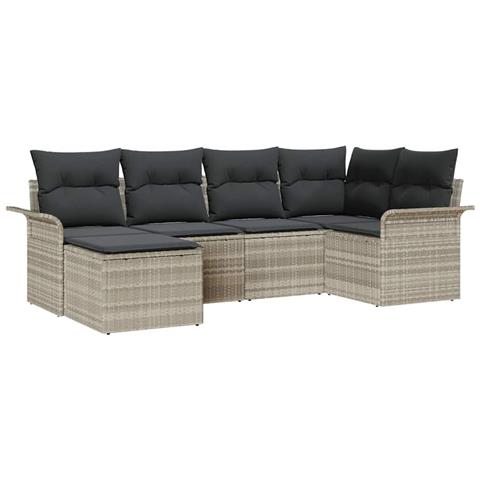 Set di divani da giardino 6 pezzi con cuscini grigio chiaro in polirattan - Foto 1