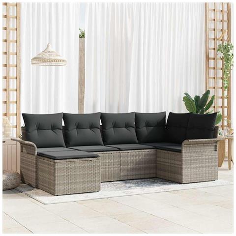 Set di divani da giardino 6 pezzi con cuscini grigio chiaro in polirattan - Foto 2