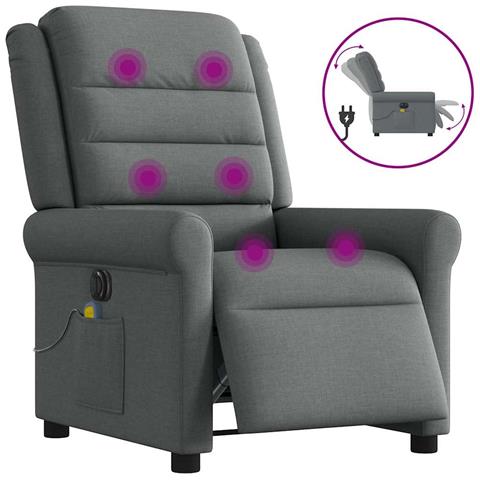 Poltrona Reclinabile Massaggio Elettrica Grigio Scuro Tessuto - Foto 1