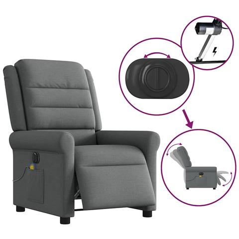 Poltrona Reclinabile Massaggio Elettrica Grigio Scuro Tessuto - Foto 9