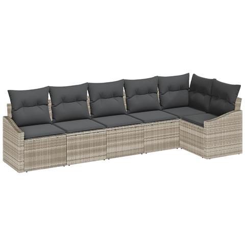 Set divano da giardino 6 pezzi con cuscini grigio chiaro in polyrattan - Foto 1