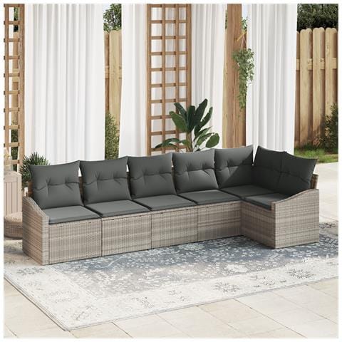 Set divano da giardino 6 pezzi con cuscini grigio chiaro in polyrattan - Foto 2