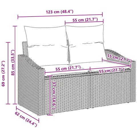 Set divano da giardino 6 pezzi con cuscini grigio chiaro in polyrattan - Foto 9