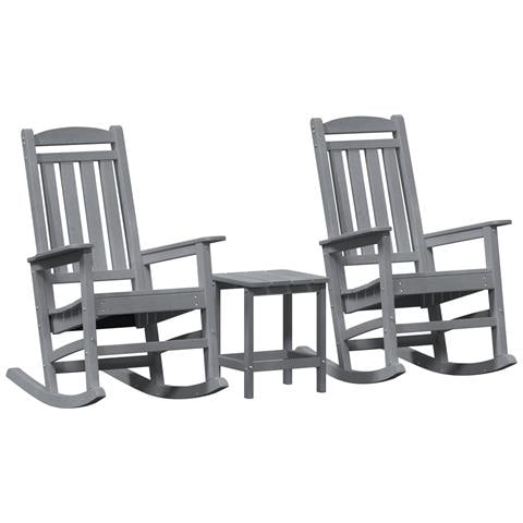Set Giardino 3 Pezzi Grigio Chiaro HDPE, Sedia Dondolo Grigio Chiaro 70x92x108 cm HDPE, Tavolino laterale Grigio Chiaro 38x38x45 cm HDPE - Foto 1