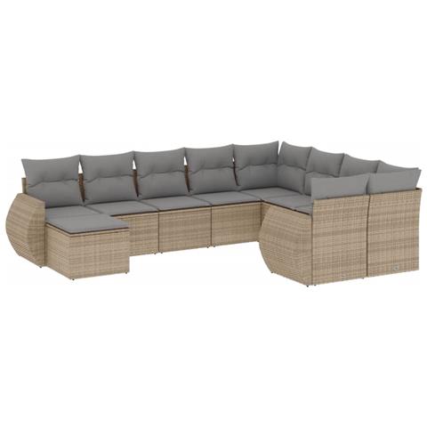 Set Divano da Giardino 10 pz con Cuscini Beige in Polyrattan - Foto 1