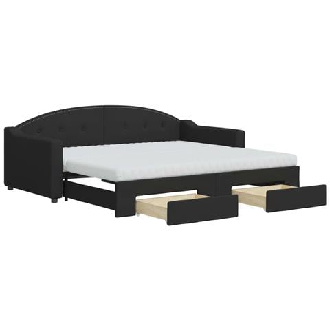 Divano Letto Estraibile con Cassetti Nero 90x190 cm in Tessuto - Foto 1