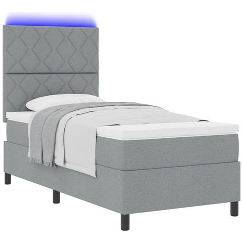 Rete Box Spring con Materasso e LED Grigio Chiaro 90x190 cm Tessuto - Foto 1