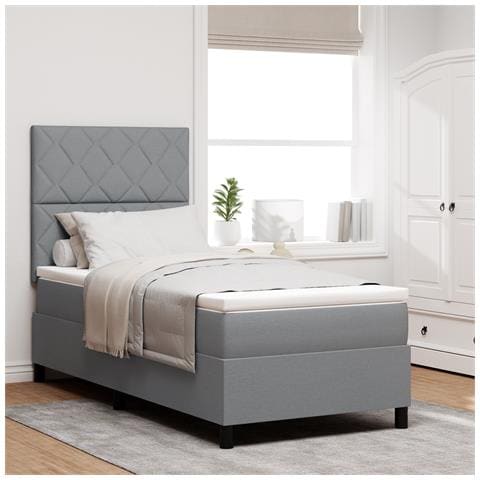Rete Box Spring con Materasso e LED Grigio Chiaro 90x190 cm Tessuto - Foto 2