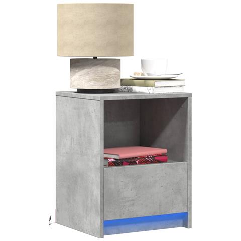 Comodino con Luci LED Grigio Cemento in Legno Multistrato - Foto 2