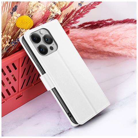 Custodia A Portafoglio Per Iphone 14 Pro Max Con Supporto E Linguetta Magnetica, Bianco - Foto 2