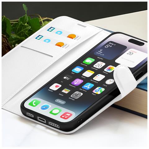 Custodia A Portafoglio Per Iphone 14 Pro Max Con Supporto E Linguetta Magnetica, Bianco - Foto 5