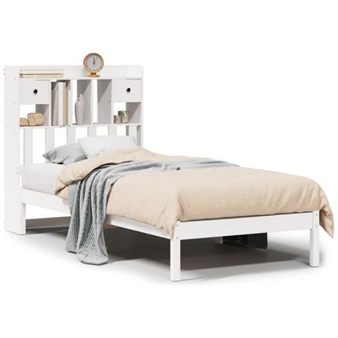 Letto Libreria senza Materasso Bianca 90x200 cm Legno di Pino - Foto 1