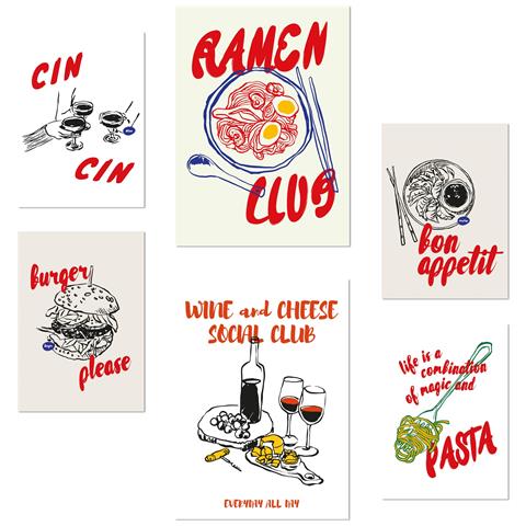 Set Di 6 Stampe Illustrazioni Di Cibo E Pop Art, Illustrazioni Di Design Di Ramen E Pasta Per Le Pareti Delle Stanze Della Tua Casa A3 & A4 Senza Cornice - Foto 1