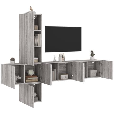 Mobili TV a Muro 5pz Grigio Sonoma in Legno Multistrato - Foto 2