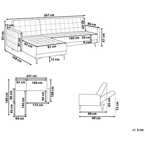 Divano Letto Angolare Modulare 4 Posti Aberdeen Tessuto Grigio Chiaro Lato Destro - Foto 6
