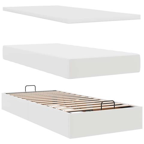 Struttura Letto Pouf con Materassi Bianco 160x200 cm Similpelle - Foto 9