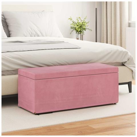 Pouf Rosa 101 x 41 x 40 cm Velluto e Legno Ingegnerizzato - Foto 2