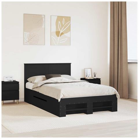 Struttura del letto Nero 137 x 203 cm Legno multistrato - Foto 2