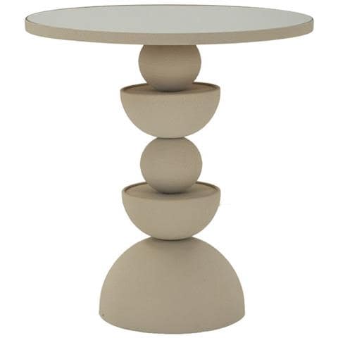 Tavolinetto Dune Con Piano Specchio In Ferro Crema Ø45x49,5 Cm - Foto 1