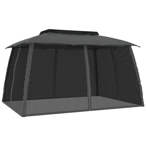 Gazebo Tetto Doppio e Pareti Rete Antracite 3,93x2,93 m Acciaio - Foto 1