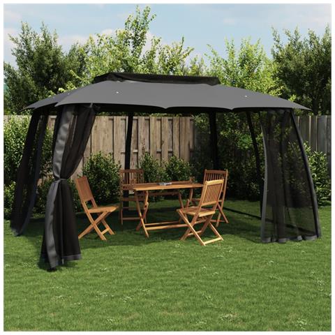 Gazebo Tetto Doppio e Pareti Rete Antracite 3,93x2,93 m Acciaio - Foto 2