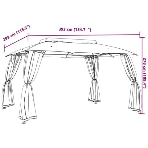 Gazebo Tetto Doppio e Pareti Rete Antracite 3,93x2,93 m Acciaio - Foto 9