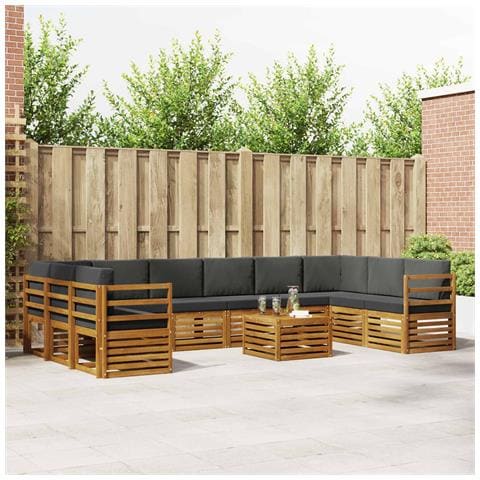 Set divani 11 pcs Naturale e Antracite Legno di Acacia Massello - Foto 2