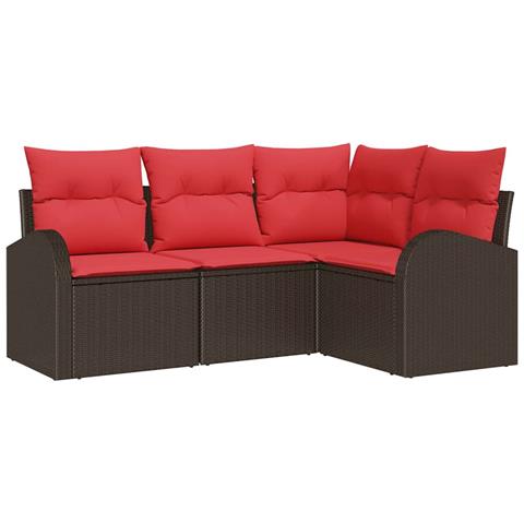 Set Divano da Giardino 4 pcs Marrone e Rosso polyrattan - Foto 1