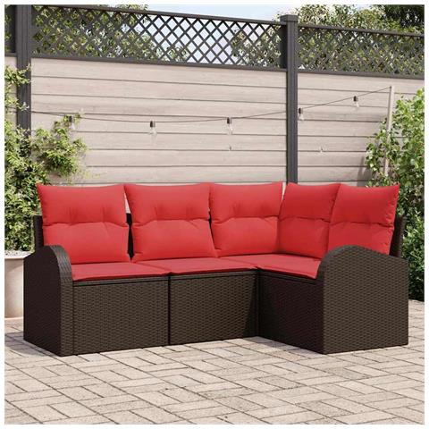 Set Divano da Giardino 4 pcs Marrone e Rosso polyrattan - Foto 2