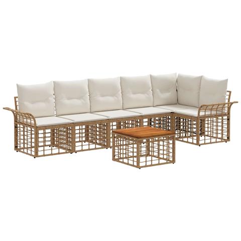 Set di divani da esterno 7 pcs Naturale e Bianco Crema - Foto 1
