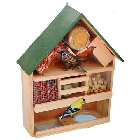 Mangiatoia Per Uccelli Giardino Casetta Uccellini Passerotti 3 Piani In Legno - Foto 1