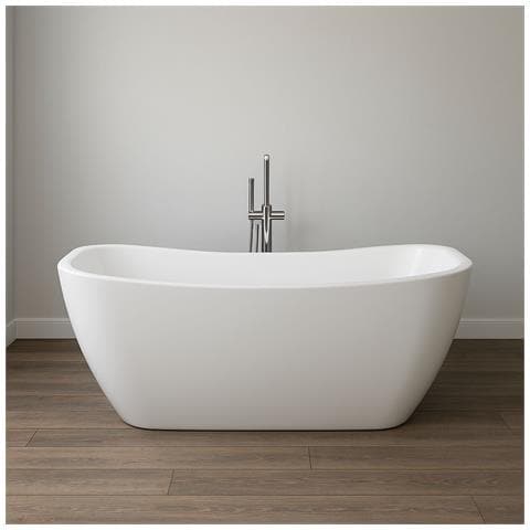 Vasca Da Bagno Rettangolare Freestanding Bianco Lucido In Acrilico - Foto 4
